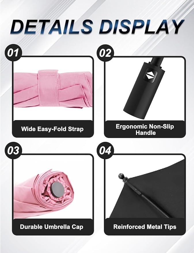 SoulRain Travel Umbrella - Compact Umbrella for Rain - Perfect Large Auto Folding Umbrella - Ideal Car umbrella, Small umbrella, and Travel Companion