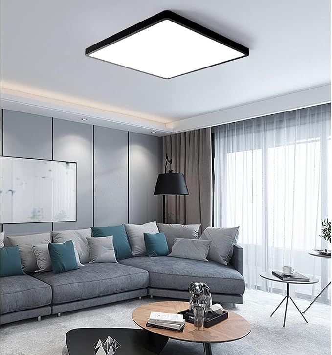 12inch 24W LED Flush Mount Ceiling Light, 5000K Square LED Ceiling Light, Black Flat Panel Lights for Bedroom, Kitchen, Living Room