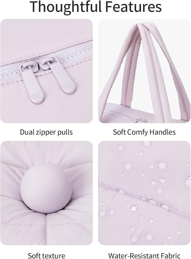 Gitus Carry On Duffle Gym Bag for Women Puffer Weekender Overnight Duffel Bag for Travel with Clear Toiletry Pouch Sport Yoga Fitness Essentials Gifts (Lavender)
