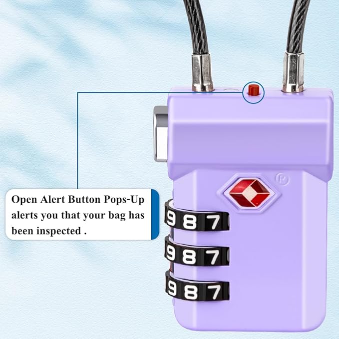 SURE LOCK TSA Approved Luggage Locks – 3-Digit Combination Cable Lock with Red Indicator, Large Dial & Easy-Press Button for Suitcases and Backpacks – Multi-Pack & Color Options