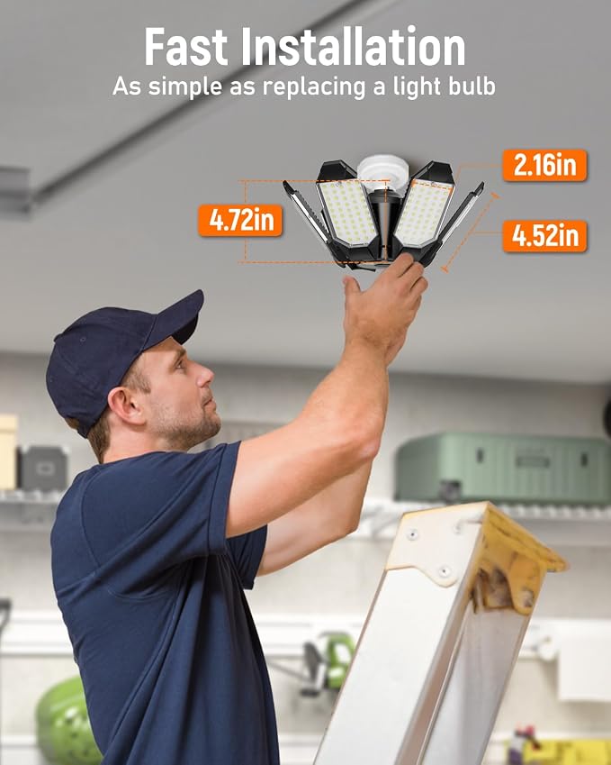 LED Garage Light 2 Pack, LED Garage Ceiling Lights 20000LM 6500K | Garage Lights w/ 6+1 Deformable Panels, Screw in E26 Socket Light Bulbs for Basement Workshop Attic Warehouse Utility Storage