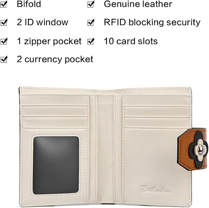BOSTANTEN Women Leather Wallet RFID Blocking Small Bifold Zipper Pocket Wallet Card Case Purse with ID Window