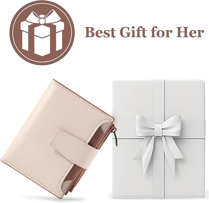 Airkit Small Wallet Women RFID Blocking Soft Leather Bifold Compact Card Holder Wallet for Women with Zipper Coin Pocket 4 ID Window