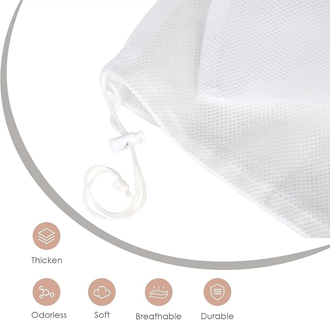 2 Pack Large Mesh Laundry Bag, 27×36inch White Laundry Hamper Liner, Heavy Duty Mesh Laundry Bags Drawstring Lockable, Machine Washable, for Ball Storage, Travel, Toys, Sports Factories, Dorms