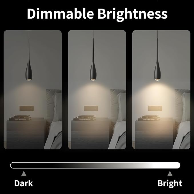 Black Pendant Lights Kitchen Island, Modern LED Pendant Light Fixtures, Small Mini Pendant Lighting Dimmable Hanging for Bathroom, Bar, Dining Room, Bedroom（2-Pack）