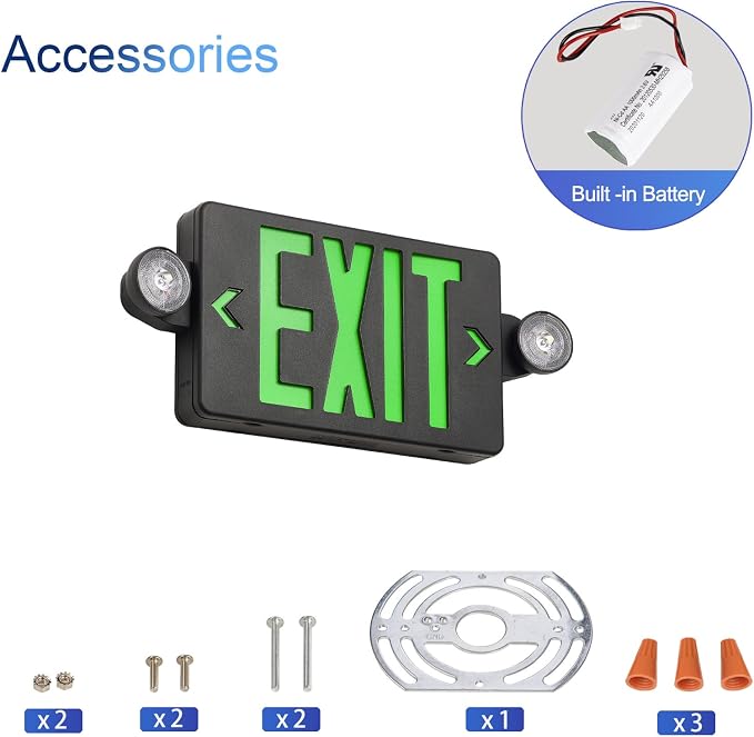 GZRUIYANG Black Housing Exit Sign with Emergency Lights Green, LED Emergency Exit Light with Battery Backup, UL 924 Certified, AC 120/277V, Commercial Emergency Lights Combo for Business - 1 Pack