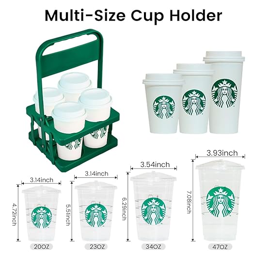 Bodaon 4 Cup Drink Carrier with Handle, Plastic Cup Carriers for Drinks, Drink Holder for Car,Take Out Delivery Drivers Accessories, Portable Foldable Reusable Mobile, Use for Food Delivery Bag