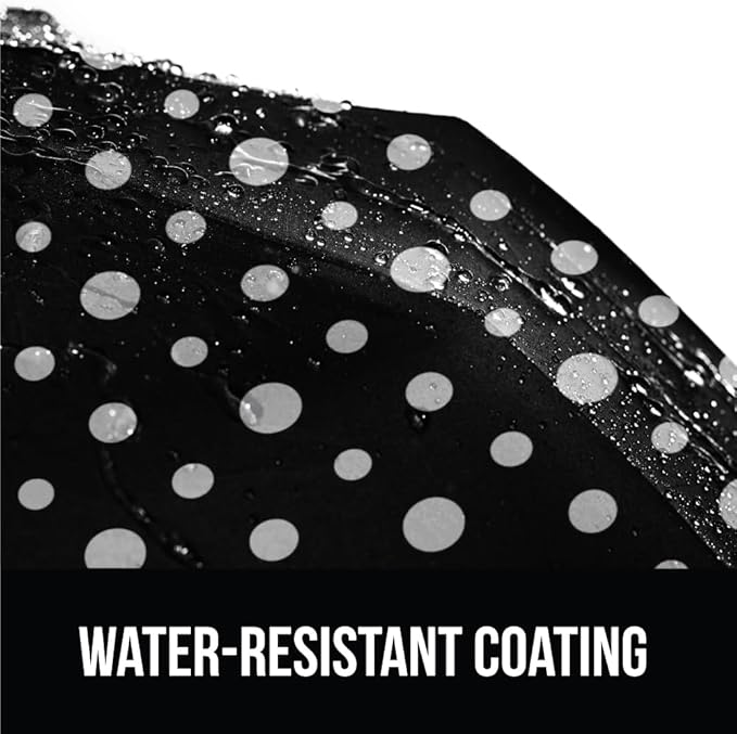 GORILLA GRIP Strong Windproof Stick Compact Umbrella for Rain, One-Click Automatic Open and Close, Durable Quick Dry Waterproof Material, Lightweight and Portable, Travel Size Fits Backpack Polka Dots