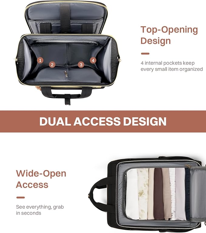 Rolling Puffer Backpack for Women, Travel Backpack with Wheels, 16 Inch Wheeled Laptop Backpck, Dual-Opening Design Overnight College Underseat Carry on Luggage, Roller Business Work Bag, Black
