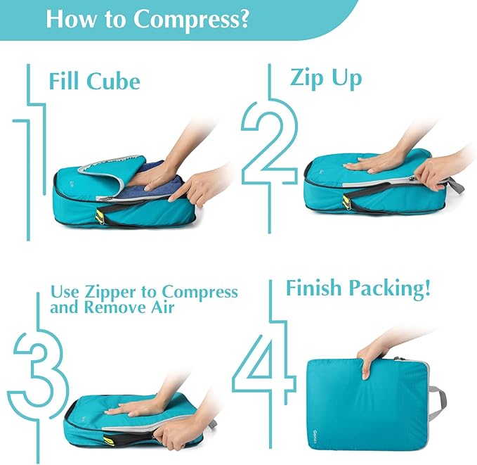 Gonex Compression Packing Cubes, 4pcs Expandable Storage Travel Luggage Bags Organizers (Blue)