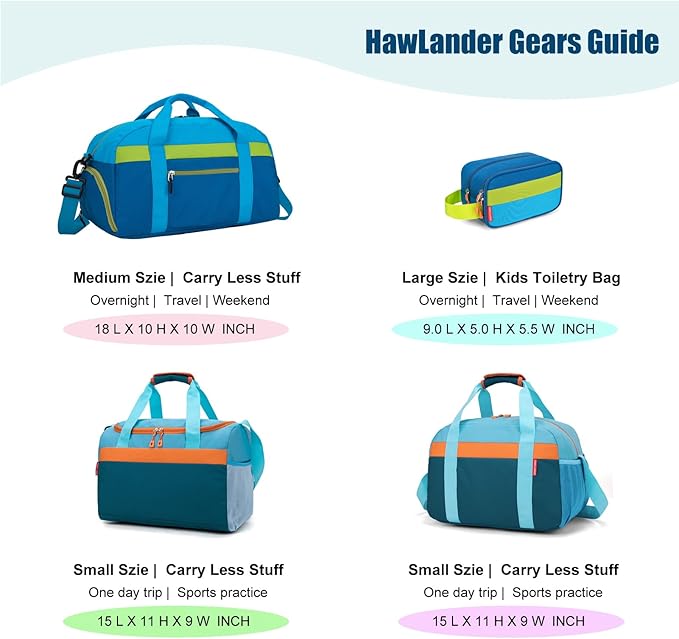 HawLander Large Kids Duffle Bag for Travel, Overnight, or Weekender, 22" inch (Blue)