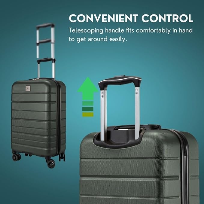 Skyway Epic 2.0 Hardside Lightweight and Durable ABS Shell Luggage, Spacious with 8-Wheel Spinners, Comfort Grip with Telescoping Handle, Men and Women, Thyme, 2-Piece Set (20,24)