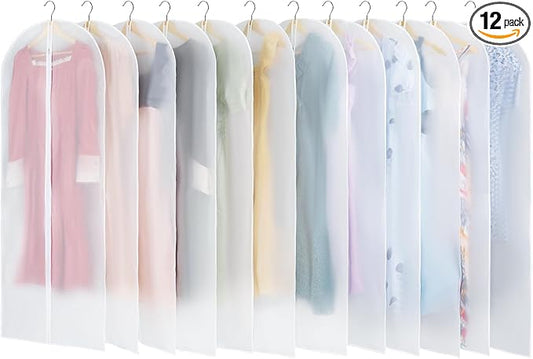 Carbrea 12 Pack Garment Bags for Hanging Clothes - Translucent Dress Bag for Closet Wardrobe Storage Travel - 24" x 57"