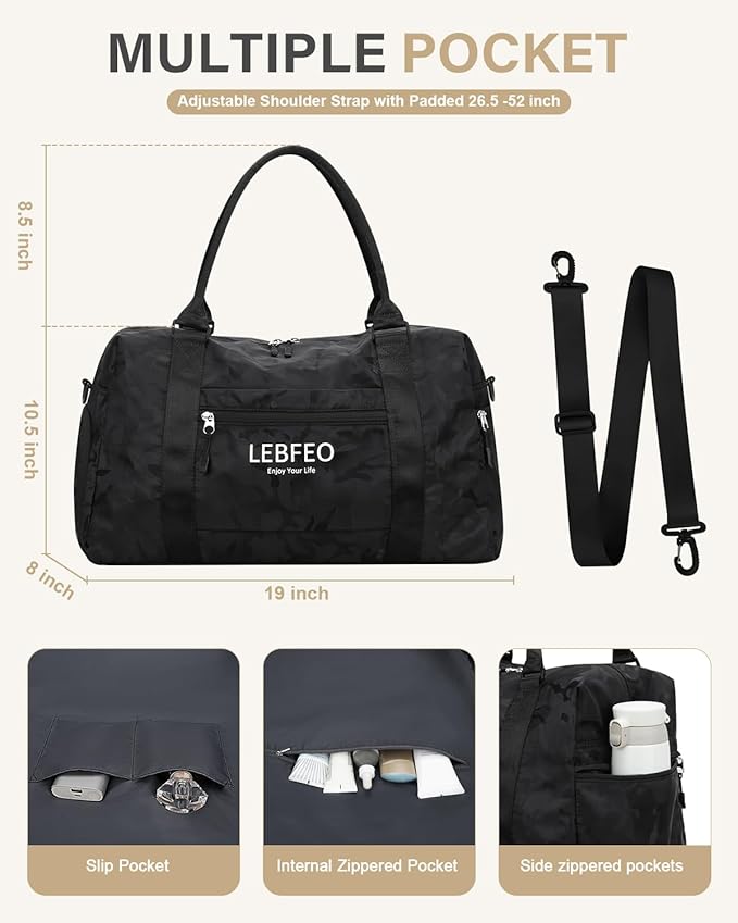 Travel Duffle Bag for Women Large Weekender Overnight Bags Gym Bag with Shoe Compartment Waterproof Hospital Bag Carry On Tote Bag for Airplanes,Camo Black
