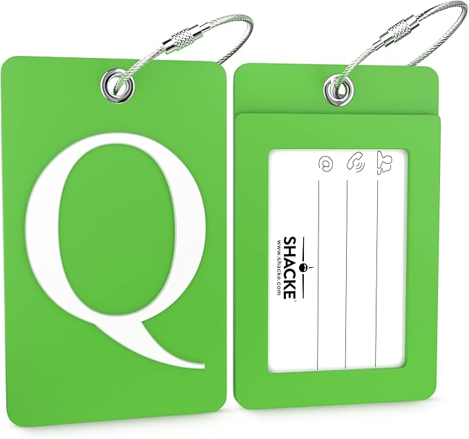 Shacke Luggage Tag Initial - Fully Bendable Tag w/Stainless Steel Loop (Q)