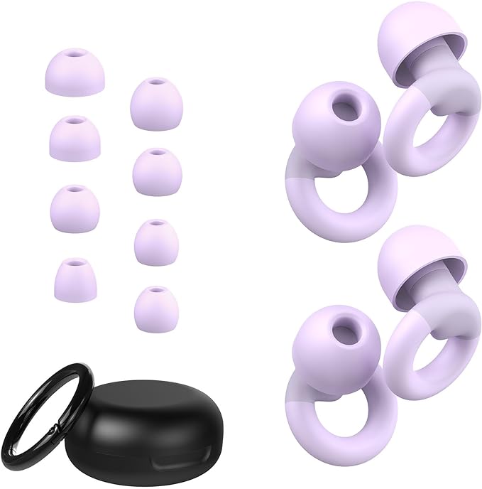 Ear Plugs for Sleeping, 2 Pairs of Reusable Earplugs for Noise Reduction 25dB-30dB with 8 Ear Tips, Soft Hearing Protection Ear Plugs for Concert,Noise Sensitivity, Study & Work