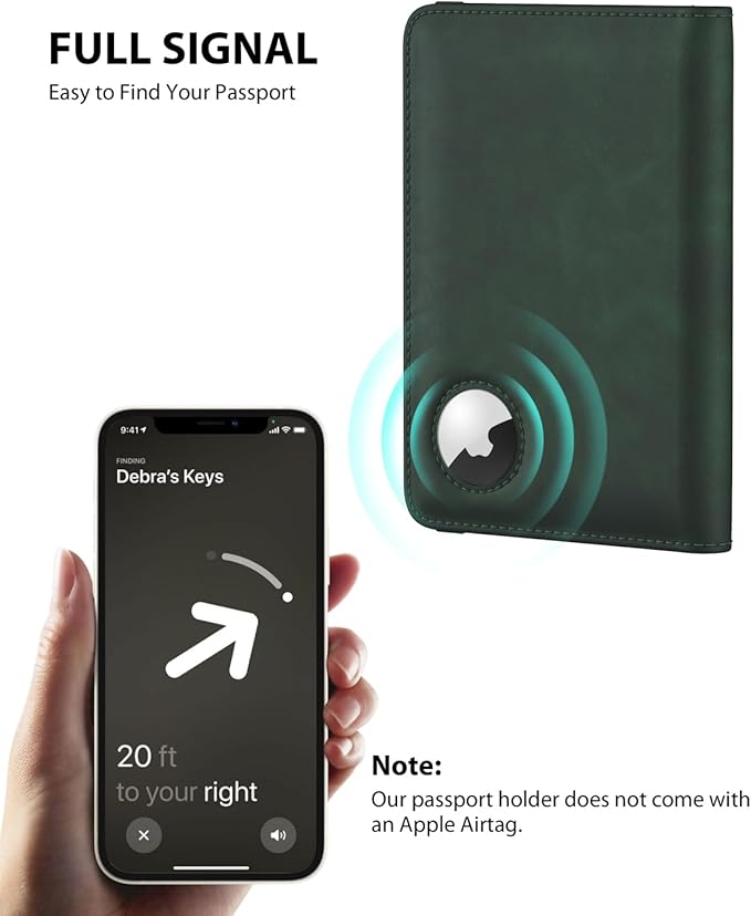 Stouchi Passport Holder with Airtag Slot, Airtag Passport Wallet for Men, Slim Leather Passport Holder Case Family for Travel Anti-Lost, Green