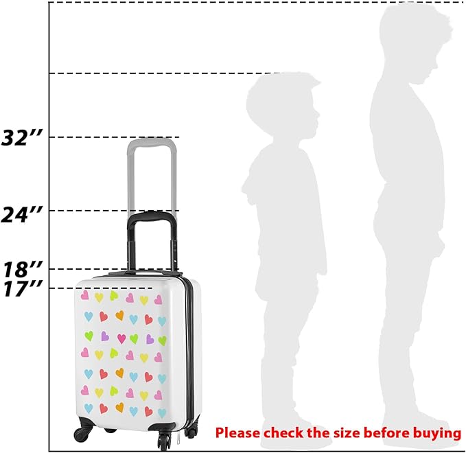 Redbaker 17 Inch 6 Pcs Kids Luggage Kids Rolling Luggage Double Pattern Suitcase for Boys Girls (White, Love Style)