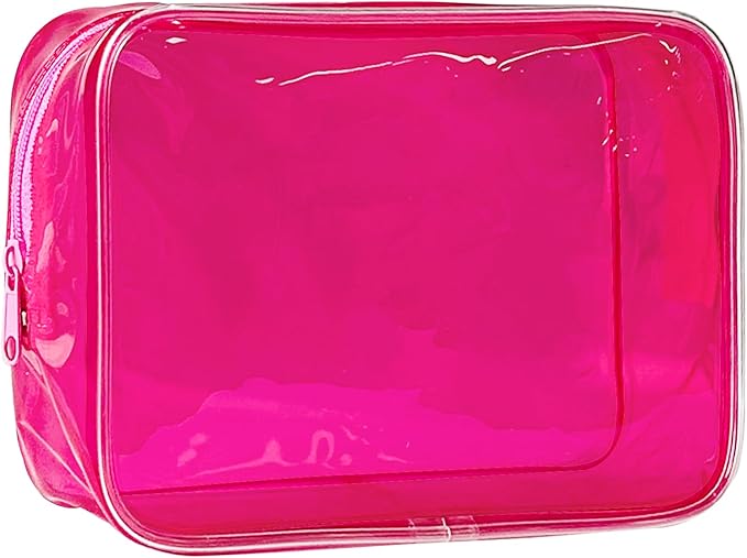 Neon TSA Approved Clear Toiletry Pouch, 7"x2.3"x4.7" Size, PVC Travel Makeup Bags for Toiletries, Transparent Cosmetic Bag for Women and Men Small (rosy red)