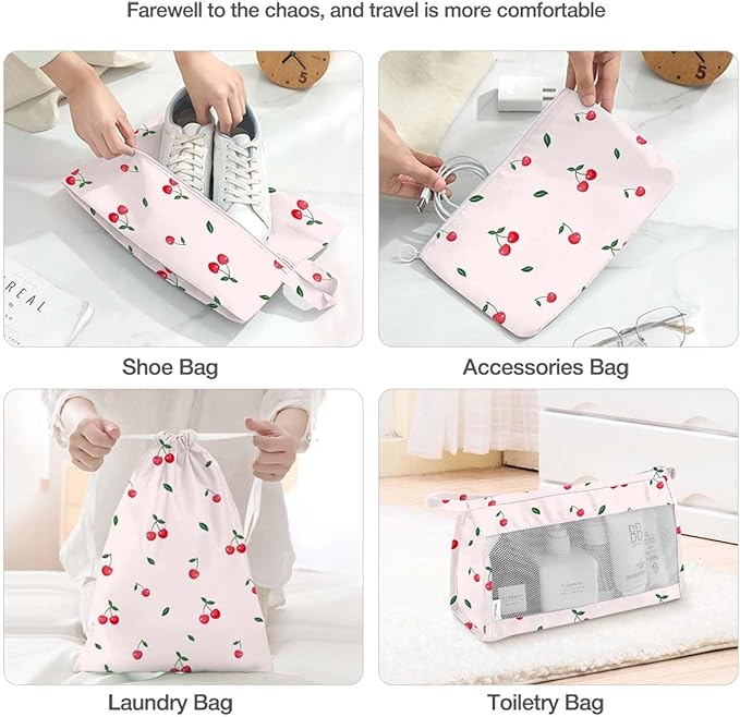 8 Set Packing Cubes for Suitcases,Packing Cube with Shoe, Cosmetics, Clothing, and Accessories Bags Packing Cubes for Travel Luggage Organizer Women Men(Cherry)