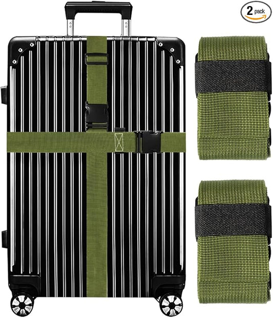 Luggage Straps for Suitcases TSA Approved-2 Pack Bright Personalized Luggage Belt Strap for Suitcase/Carry On Bag Luggage Accessories for Travel (ArmyGreen)