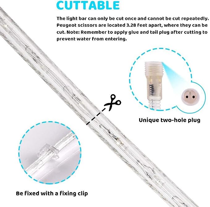 LED Rope Lights Outdoor Warm White, Waterproof 18FT Cuttable 3000K Soft Lighting Indoor 110V Flexible Clear Tube for Bedroom Outside Garden Deck Patio Camping Decor, Not Flat Strip