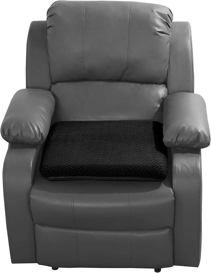 HOMBYS Tufted Furry Recliner Seat Cushion for Elderly Foam Curved Edge Large Square Seat Cushion for Recliner Chair, Floor Pillow, Office Chair, Car, No Pressure on Thighs(Black)