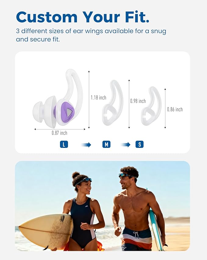 Ear Plugs for Swimming–2 Pairs Soft Silicone Reusable Waterproof Earplugs for Adults & Men Women, Custom Fit for Swimmers Ear, Pool, Beach, Snorkeling, Surfing, Kickboard Training(Purple)
