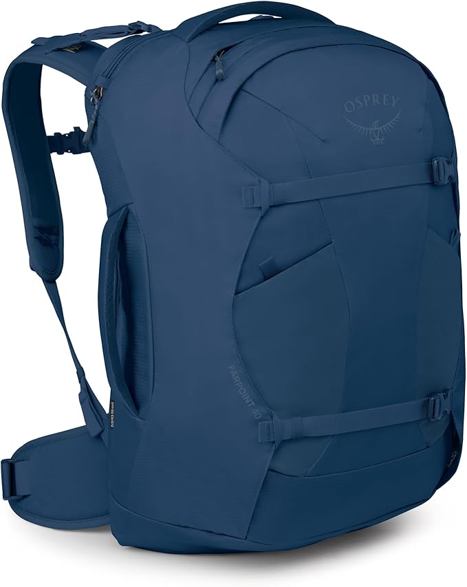 Osprey Farpoint 40L Men's Travel Backpack - Carry On Bag with Laptop Sleeve and Toiletry Pocket, Antique Blue