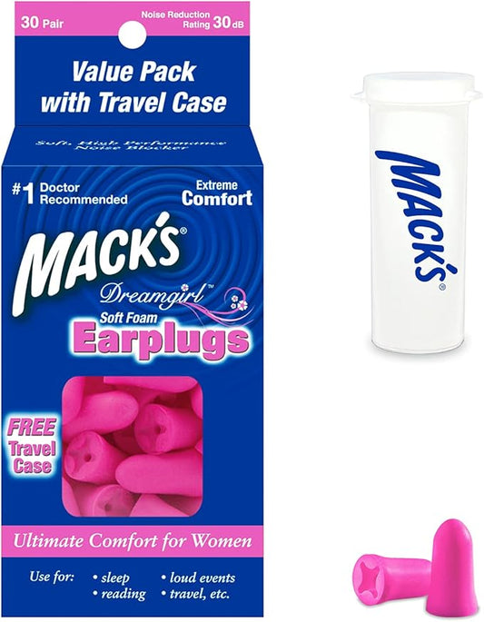 Mack's Dreamgirl Soft Foam Earplugs, 30 Pair, Pink - Small Ear Plugs for Sleeping, Snoring, Studying, Loud Events, Traveling & Concerts
