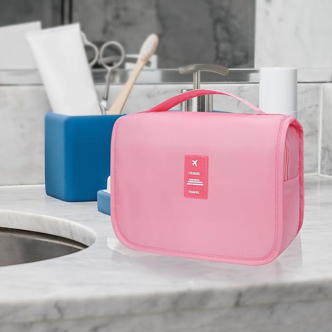 Large Capacity Toiletry Bag Travel Bag with Hanging Hook for Men and Women Waterproof Travel Cosmetic Bag Bathroom Storage Bag for Brushes Set, Full-Sized Shampoo,Accessories(Pink)