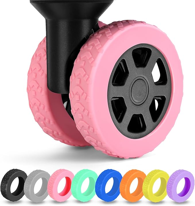 8 Pack Luggage Wheel Covers for Dual Spinner Wheels, Silicone Suitcase Wheel Protectors for 2.0"-2.4" Wheels, Noise Reducing & Anti-Scratch Tire Sleeves, Travel Accessories for Checked & Carry On