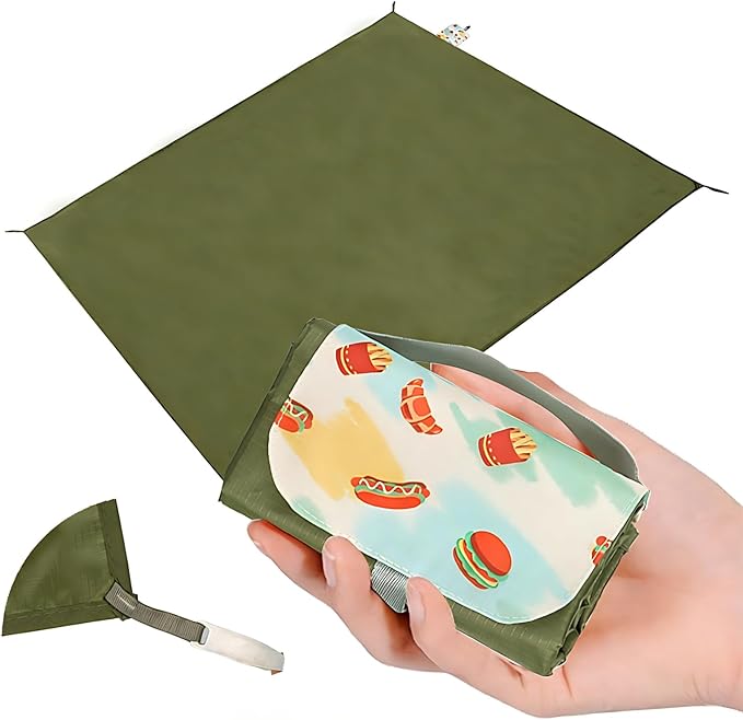 Picnic Blanket Waterproof – Packable Sand Proof Beach Blanket (0.42lb/0.66lb), Compact & Foldable, Fits in Pocket with Integrated Stakes, Ideal for Camping, Hiking, Travel, Concert, Festival