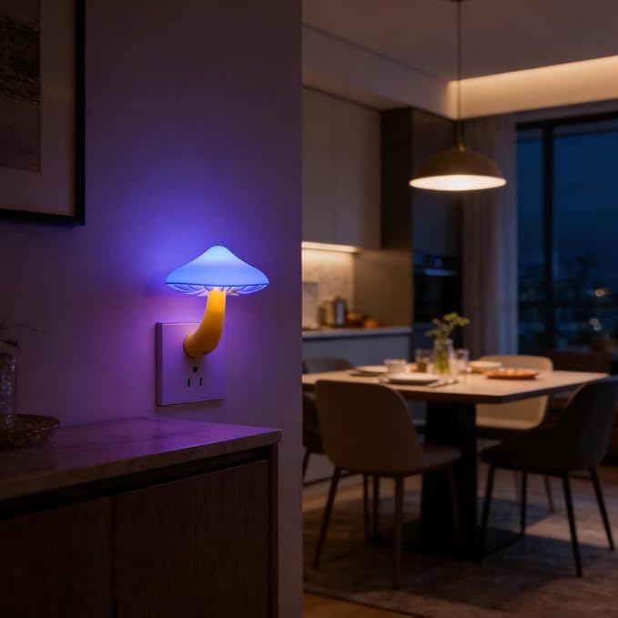 LED Mushroom Night Light Plug in Lamp,3 Pack Light Sensor Blue Night Lights Plug into Wall, Dusk to Dawn Sensor NightLight for Adults Kids Room Bedroom Bathroom Hallway Kitchen