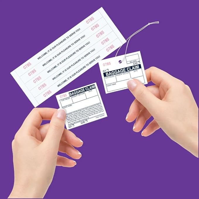 1000 The Perfect Baggage Claim Check Tags with 5 Matching Numbered Labels from 0001 to 1000. A Perfectly Integrated Label & Tag Combo. Size: 11" (Height) x 2 1/2" (Width)