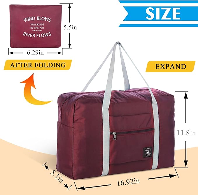 Foldable Travel Duffel Bag Tote Carry on Luggage Bag Spirit Airlines Personal item Sports Gym Bag Water Resistant Weekender Overnight Bags for Women and Men (Red)