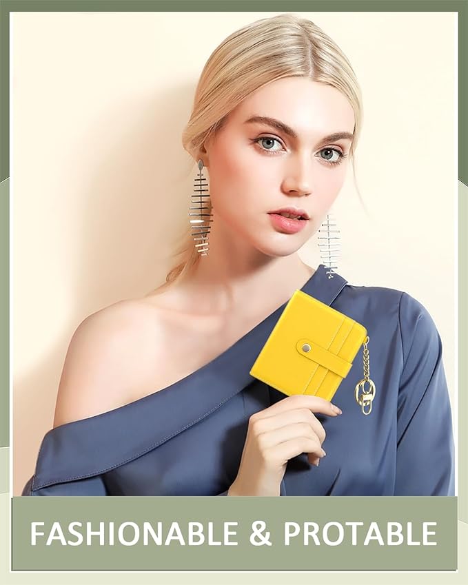 Aiawoxc Womens Wallet, RFID Small Wallets for Women, Slim Compact Credit Card Holder, Cute Leather Bifold Ladies Purse with Zipper Coin Pocket and ID Window, Yellow