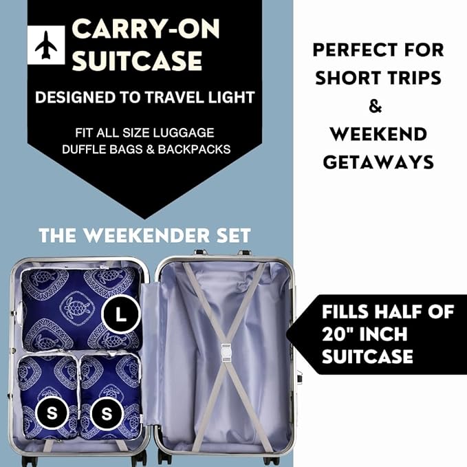 Compression Packing Cubes for Kids & Adults, Compressible Carry On Suit Case Organizer Luggage Kids Packing Cubes for Baby Bag Organizer Pouches for Luggage Blue Turtle 3pc Set