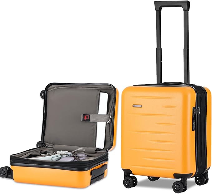 16 Inch Underseat Carry On Luggage Airline Approved, Expandable Lightweight ABS+PC Hard Shell Suitcases with 360° Spinner Wheels, TSA Lock, YKK Zipper, for Business Weekender (Orange, 1 PC)