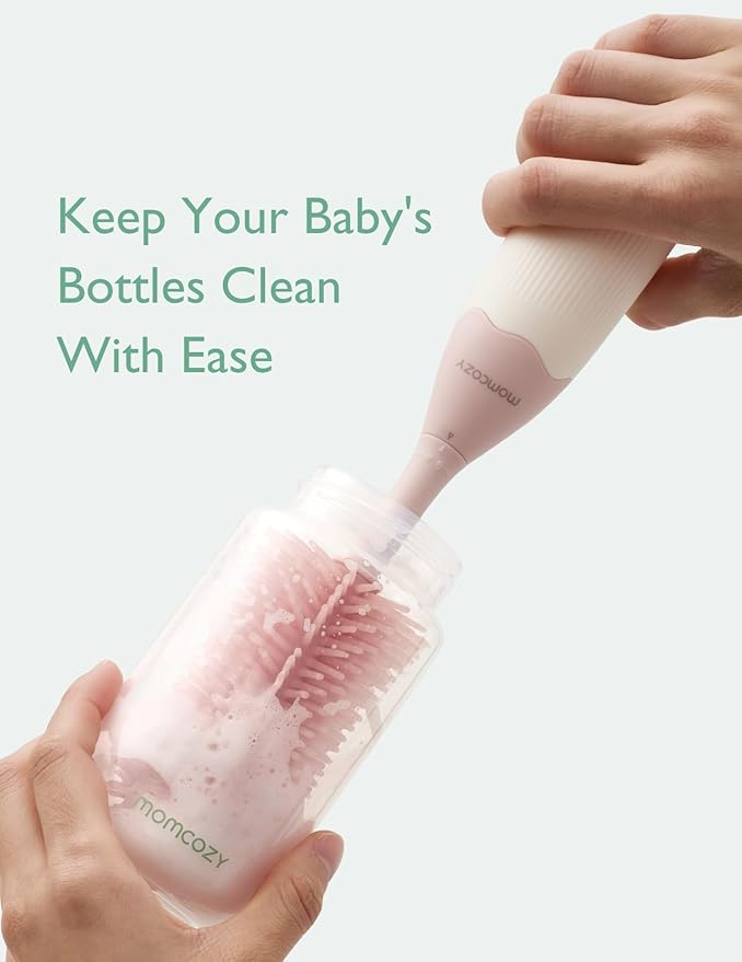 Momcozy Bottle Brush Kit with Push-Press Foam Design - Newborn Essentials Gift, Portable Cleaning Tool for Home & Travel, Baby Bottle Cleaner Brush for Breast Pumps & Nipples, Pink
