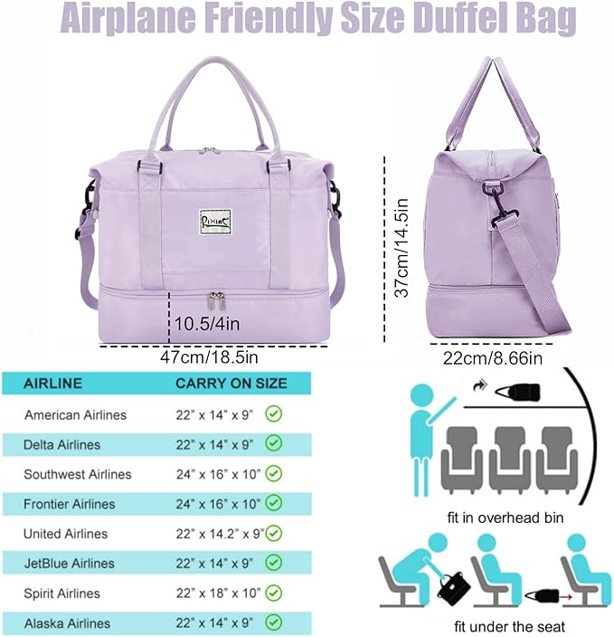Travel Duffle Bag Weekender Bags for Women with Shoes Compartment, Travel Duffel Tote Carry on Overnight Bag for Travel Business Trips, Sport Yoga Gym Bag with Wet Pocket (Purple)