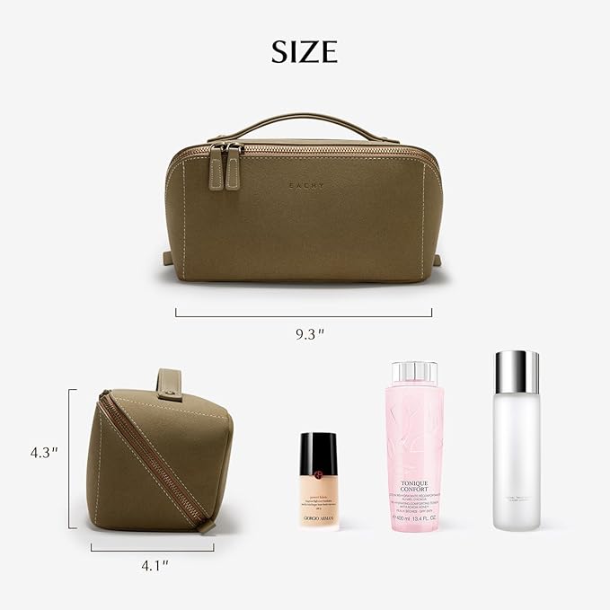 EACHY Travel Makeup Bag, Large Capacity Cosmetic Bag for Women, Waterproof PU Leather, Flat Open Portable Toiletry Bag for Skincare, Brushes & Travel Essentials