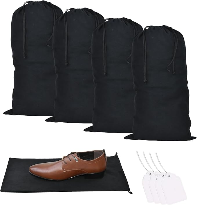 GONGKANGYUAN 4 Pack Shoe Bags for Travel Flannel Single Shoe Pouch with Drawstring for Men Women Travel Protecting Storing Shoes