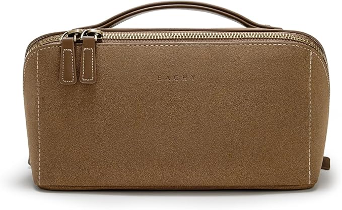 EACHY Travel Makeup Bag, Large Capacity Cosmetic Bag for Women, Waterproof PU Leather, Flat Open Portable Toiletry Bag for Skincare, Brushes & Travel Essentials