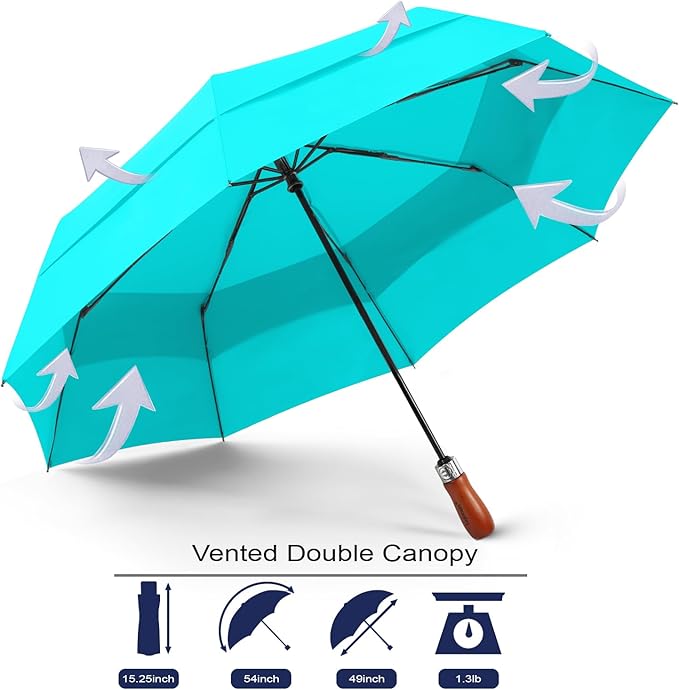 Lejorain Large Folding Golf Umbrella - Compact Mens Umbrellas Travel Rain and Windproof 54inch Collapsible Automatic Open Close Umbrella 210T Teflon Vented Double Canopy