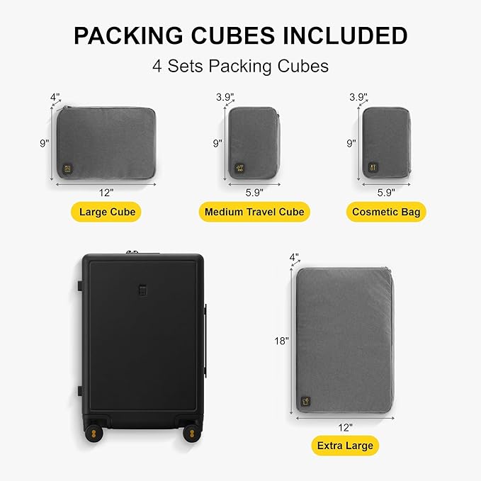 LEVEL8 Elegance Checked Luggage, 24 Inch Hardside Suitcase, Lightweight Matte Hardshell with Tsa Lock, Large Suitcases with Spinner Wheels, Black