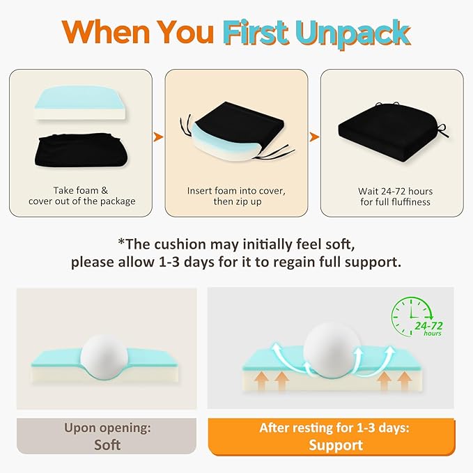 downluxe Chair Cushions for Dining Chairs, Memory Foam Linen Kitchen Chair Pads with Ties, Waterproof, Stain-Resistant and Washable Cover, 17" x 16" x 2.5", Black, 4 Pack