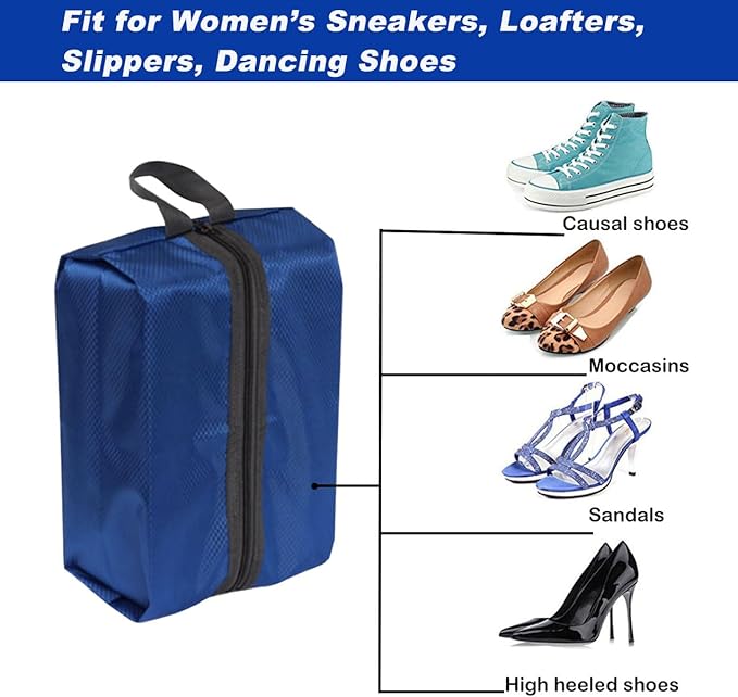 Washable Shoe Bags for Travel, 4 Pack Blue, Nylon and Oxford Fabric, Zipper Closure