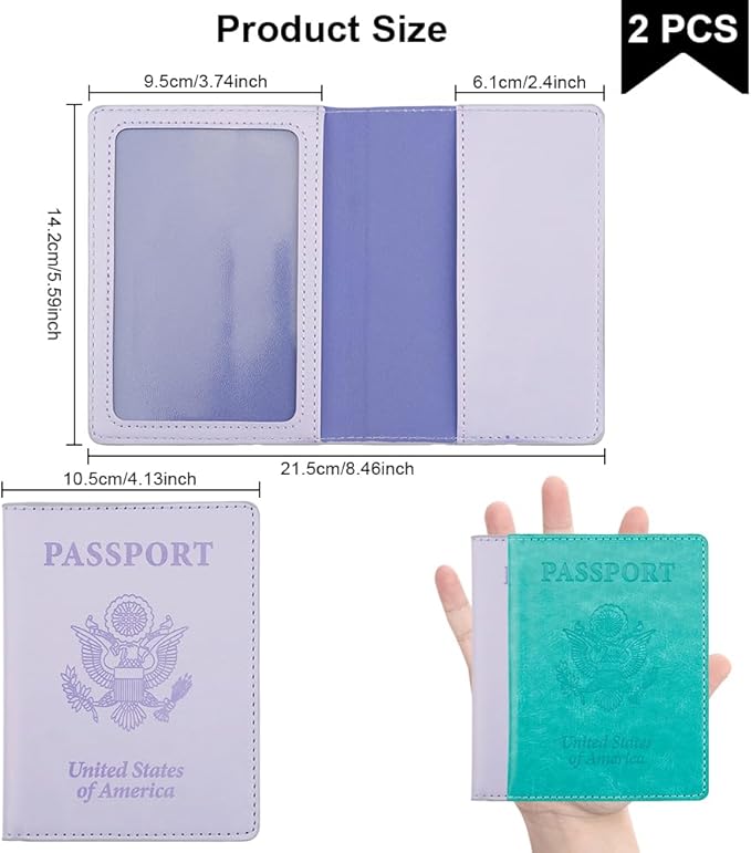 Passport Holder, Passport Cover, Passport Holder for Women, 2 Pack Travel Passport Wallet, Leather Passport Case, Passport Protector International Travel Must Haves, Light Purple+Lake Blue