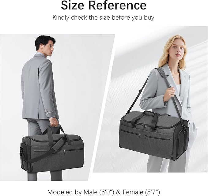 Garment Duffle Bags for Travel, Bukere Convertible Carry on Garment Duffel Bag for Men Women, Shoe Compartment, 2 in 1 Hanging Dress Suitcase Suit Travel Bags, Midnight Grey